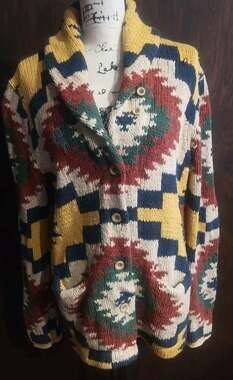 Ralph Lauren Denim Supply Aztec Chunky Knit Cardigan Sweater Vintage Women's L